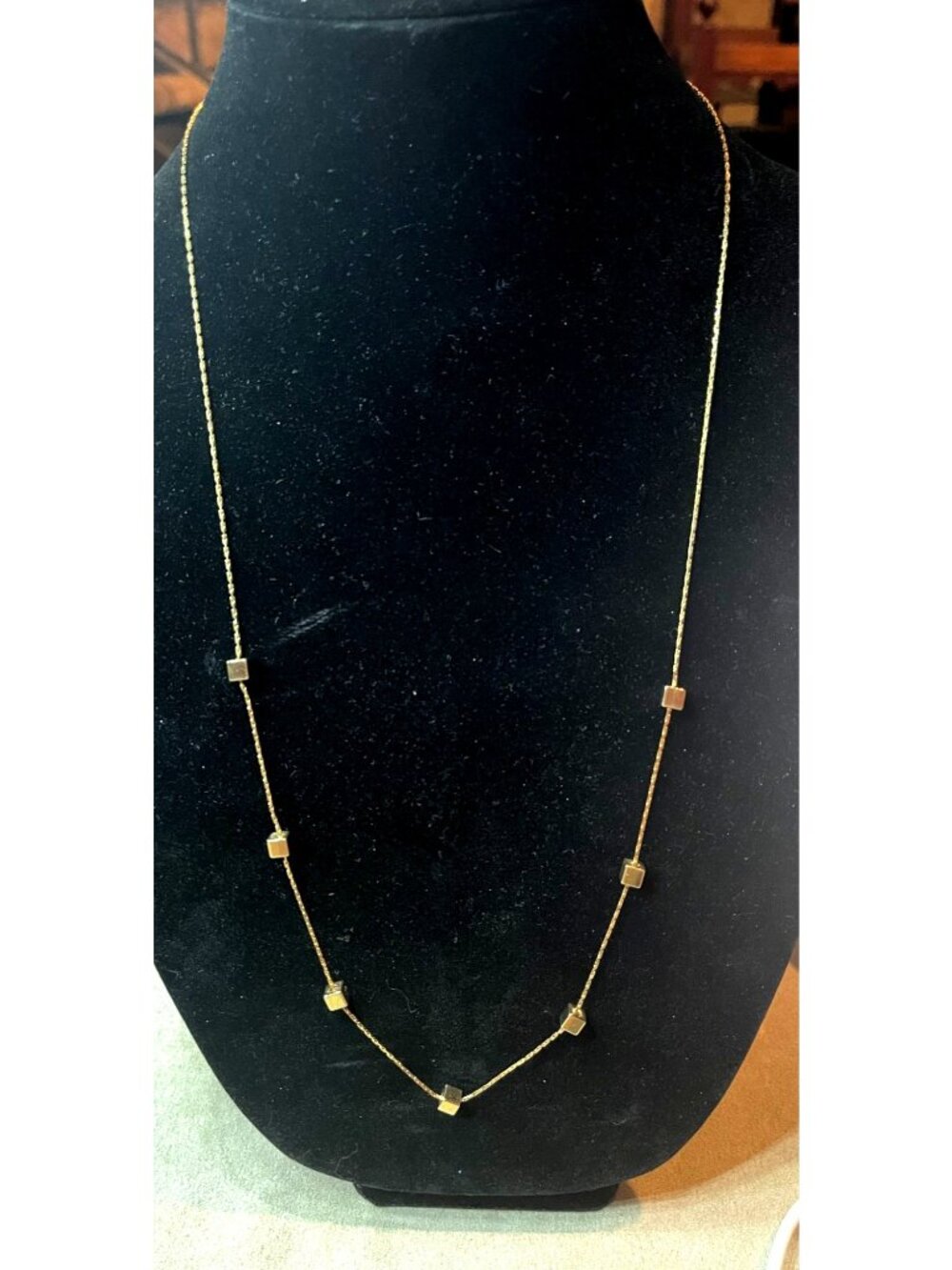 Vintage 70s Sarah Coventry Long Gold Tone Seven Cube Necklace MCM